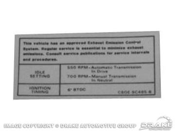 Picture of 289,302,351-2V Auto/Manual Transmission Emissions Decal : DF-296
