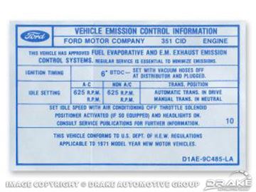Picture of 351 2V Auto/Manual Transmission Emission Decal : DF-554