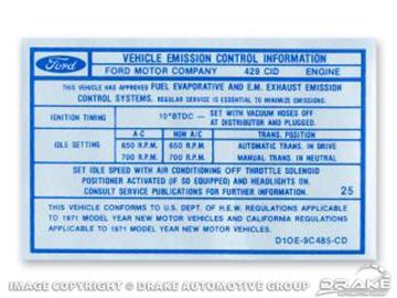 Picture of 429 4V CJ Auto/Manual Transmission Emission Decal : DF-555
