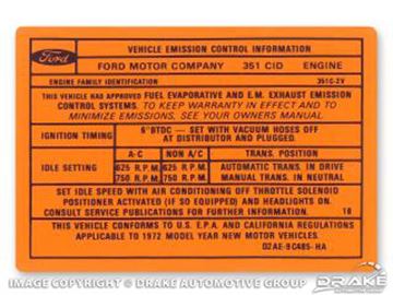 Picture of 351C-2V Auto/Manual Transmission Emission Decal : DF-594