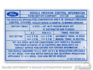 Picture of 200 Auto/Manual Transmission Emission Decal : DF-666