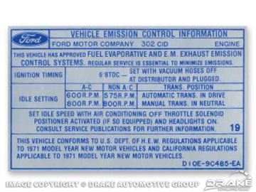 Picture of 302 2V Auto/Manual Transmission Emission Decal : DF-763