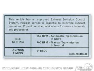 Picture of GT 390 4V Auto/Manual Transmission Emission Decal : DF-782