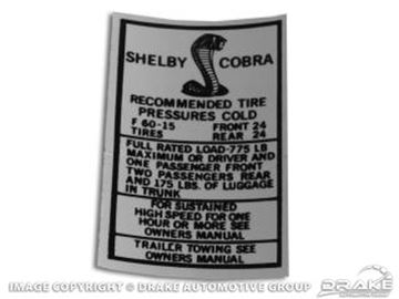 Picture of Shelby Glove Box Tire Pressure Decal : DF-137