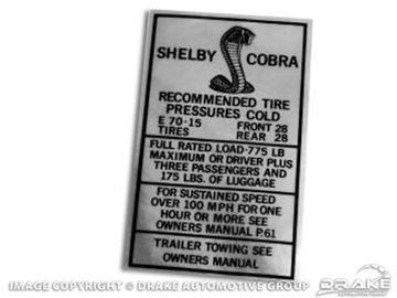 Picture of Shelby Tire Pressure High Speed Decal : DF-158