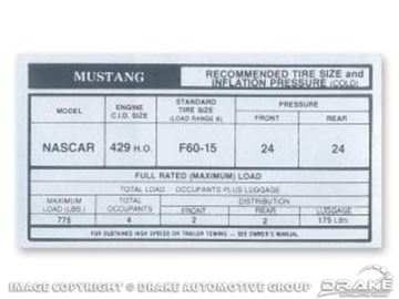 Picture of Boss 429 Glove Box Tire Pressure Decal : DF-310