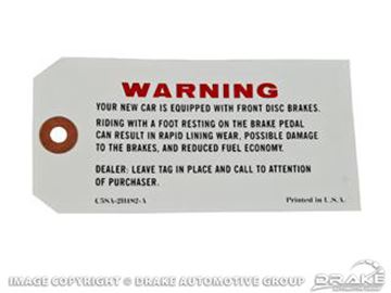 Picture of Disc Brake Warning Tag : DF-729