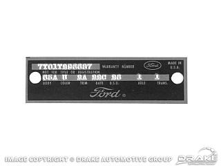 Picture of 64-69 Door Tag Plate (with Rivets) : DT-1