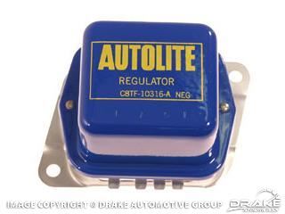 Picture of 1968-69 Mustang Voltage Regulator (With AC, blue and yellow with Autolite logo - economy reproduction) : C8TF-10316-BR