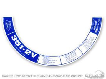 Picture of 72-73 Air Cleaner Decal (351-2V Regular Fuel) : DF-255
