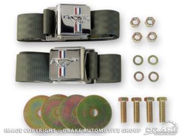Picture of Seat Belt Set with Mustang Emblem (Green, Pair) : SB-GN-H