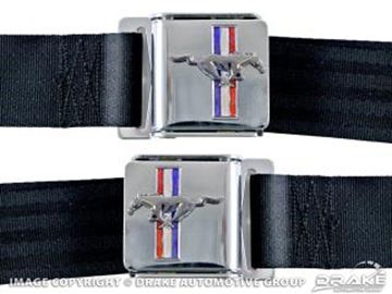 Picture of Seat Belt Set with Mustang Emblem (Saddle, Pair) : SB-SA-H