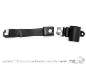 Picture of 1964-73 Mustang Black Retractable Seat Belt with Starburst Pushbutton Buckle : SB-BK-65-PBSB